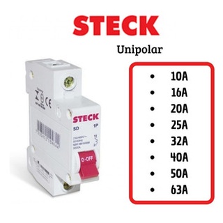 Mini Disjuntor Steck Monopolar Unipolar 10a/ 16a/ 20a/ 25a/ 32a/ 40a/ 50a/ 63a Curva C