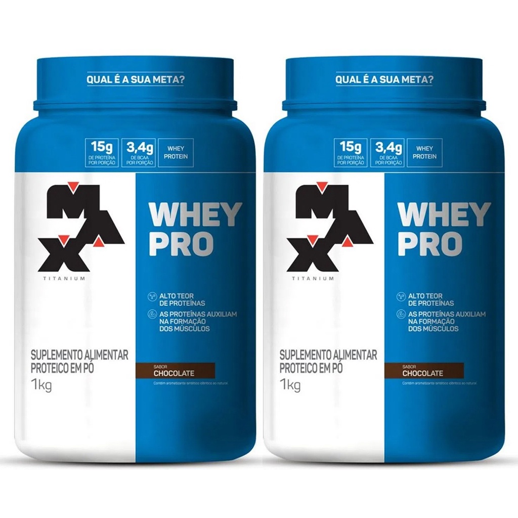 Combo 2x Whey Pro Protein Concentrado 1kg Cada Max Titanium Ganho