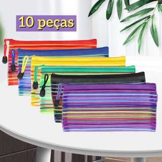 10 Unidades Estojo Multiuso Bolsinha Nylon Colorido Necessaire 13 X 23 Cm em Oferta na Shopee
