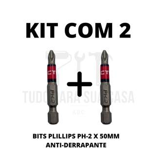 KIT COM 2 Bits Phillips PH2x50mm Ponta Antiderrapante e Magnética - Usado em qualquer marca de parafusadeira.