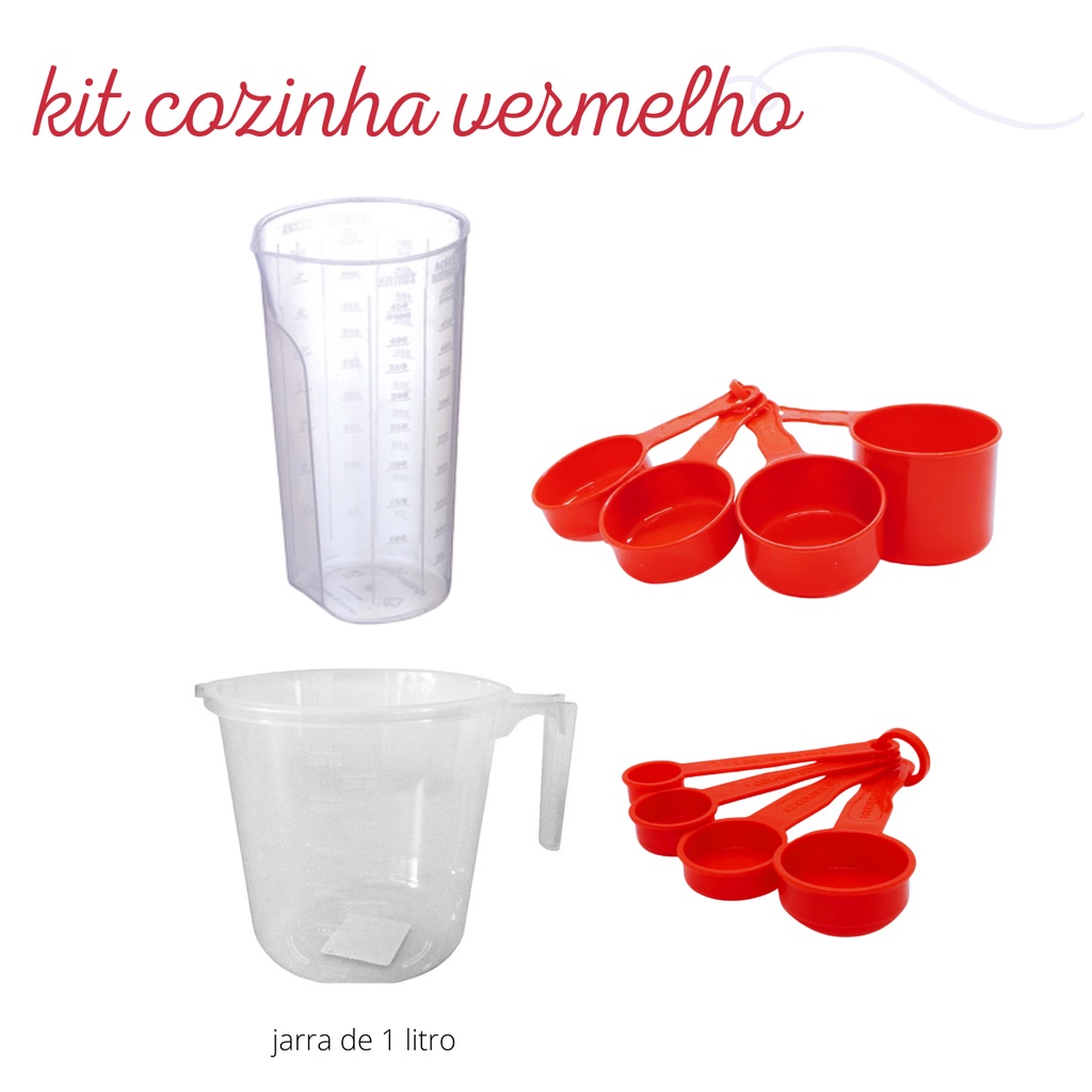 kit 10 peças VERMELHO com jarra de 1 litro, copo s/ , xicara e colher vermelho - A paixão irá tomar conta de sua cozinha