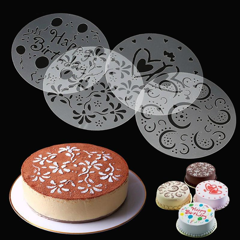 4Pcs Bolo Spray Mold De Aniversário Decoração Stencils Modelo Pastelaria Cozimento Ferramentas Kek em Oferta na Shopee