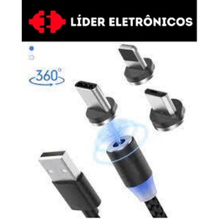 Cabo Carregador Magnético Usb 3 Em 1 Tipo C/ Led Ios Android