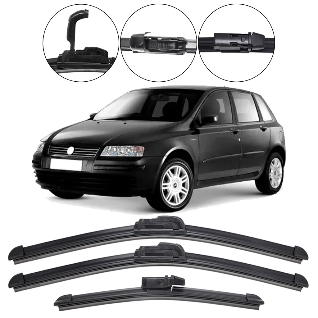 Kit 3 Palhetas Limpador Parabrisa Dianteiro+Traseiro Fiat Stilo 2002/2011 - Spare Parts and Accessories for Vehicles