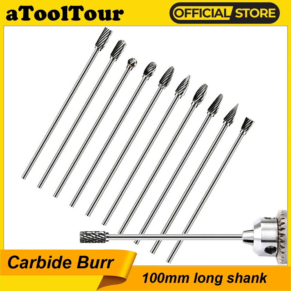 Broca Carboneto 100mm Comprimento Jogo Lima Rotativa Haste Longa, Fresa Liga Abrasiva Para Moedor Elétrico