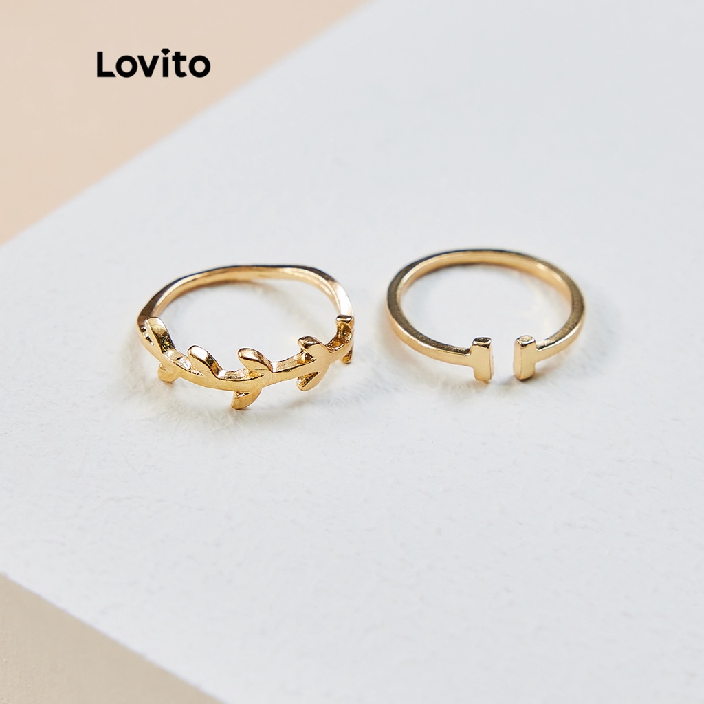 Detalhes do Lovito 6 Peças de Conjunto de Anéis Geometria Elegante Simples de Pérolas Artificiais de L17M153 (Ouro)