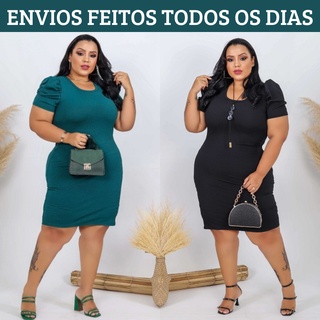 Vestido Plus Size com Manga Bufante Estilo Princesa Tecido Canelado em Oferta na Shopee