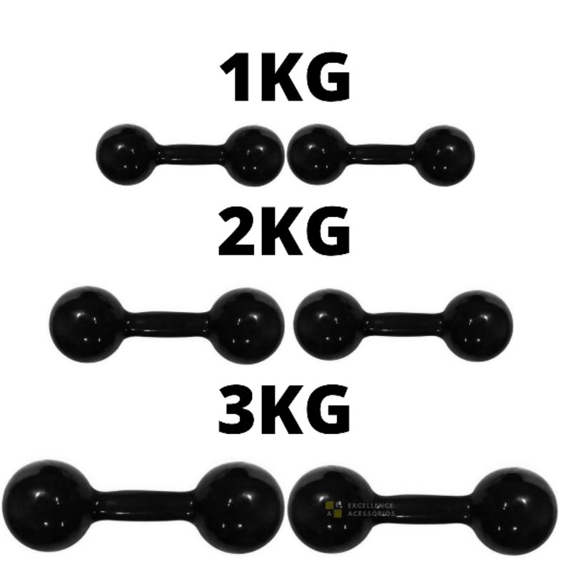 Halter kit 3 pares de halter 1 kg 2 kg 3 kg emborrachados total 12 kg