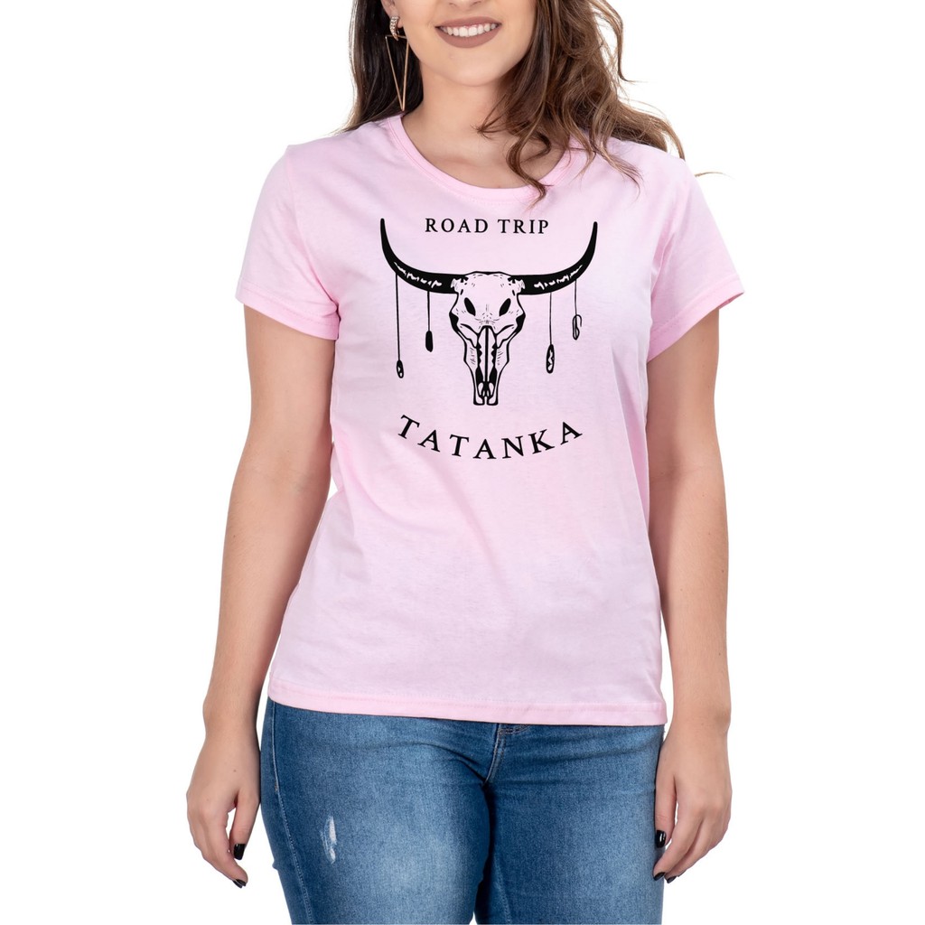 Camiseta Feminina Country BOI TATANKA Manga curta Rosa