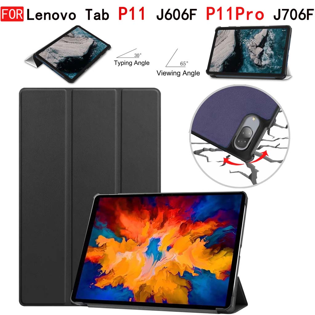 Capa De Couro Pu Com Flip Smart Para Lenovo Tab P11 Tb J606fx 11 Pol P11 Pro J706f 115 7731