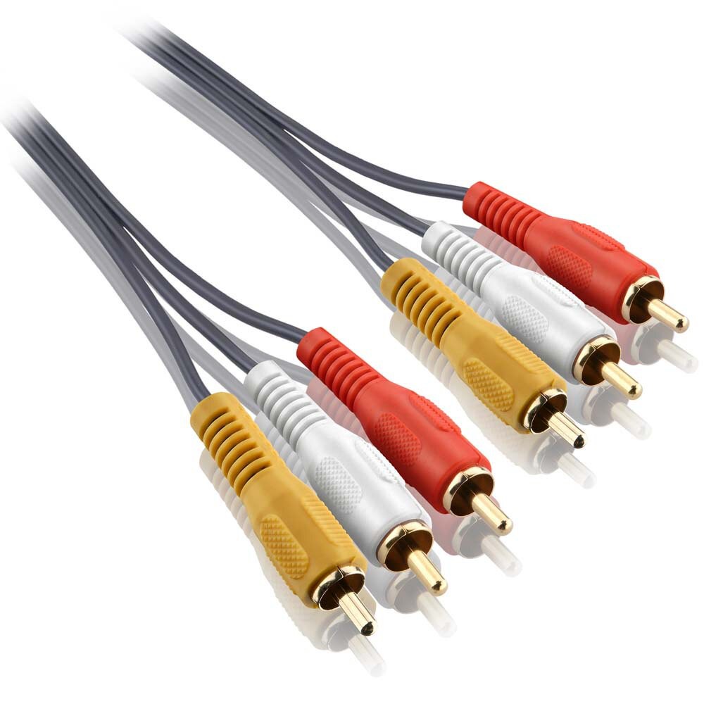 1x Cabo Audio e Video Composto 3 RCA macho x 3 RCA macho 1.2 metros AMARELO VERMELHO BRANCO indicado para uso em DVD TV