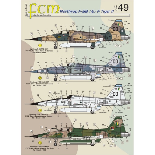 Decal F-5 B/E/F Tiger Il FCM48049 1/48 Decalque P/ 07 Opções Plastimodelismo