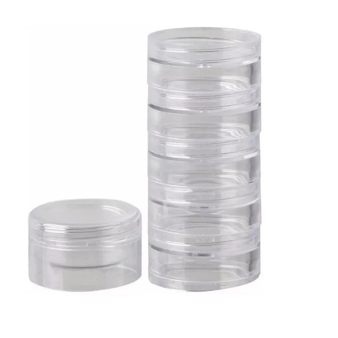 Torre De Pote Com Cinco Unidades Tampa Rosqueável e colher Para Armazenar Gel/ Glitter/ Pedraria/ Cílios de Acrílico