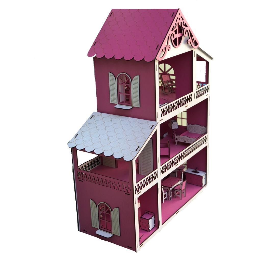 Casinha de Boneca de MDF Branca e Roxa - 21 x 47 x 60 cm - Palácio das  Artes e Essências