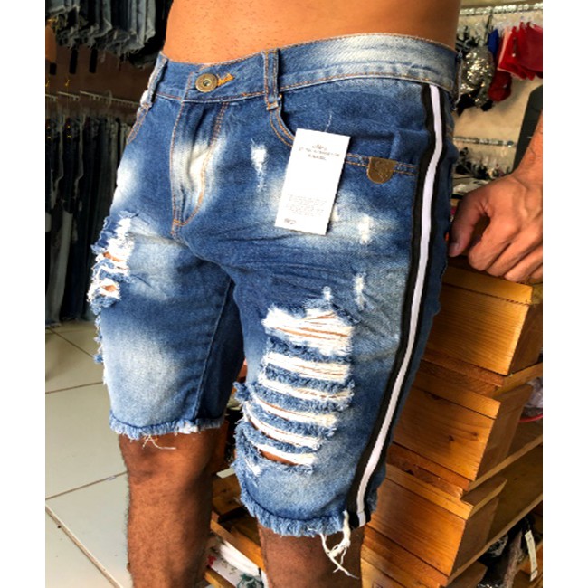 bermuda jeans preta rasgado masculino