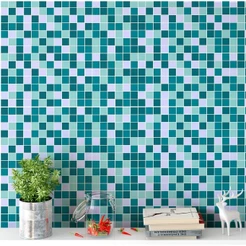 Papel De Parede Pastilhas Em Tons De Verde Água E Branco 3,50 mts