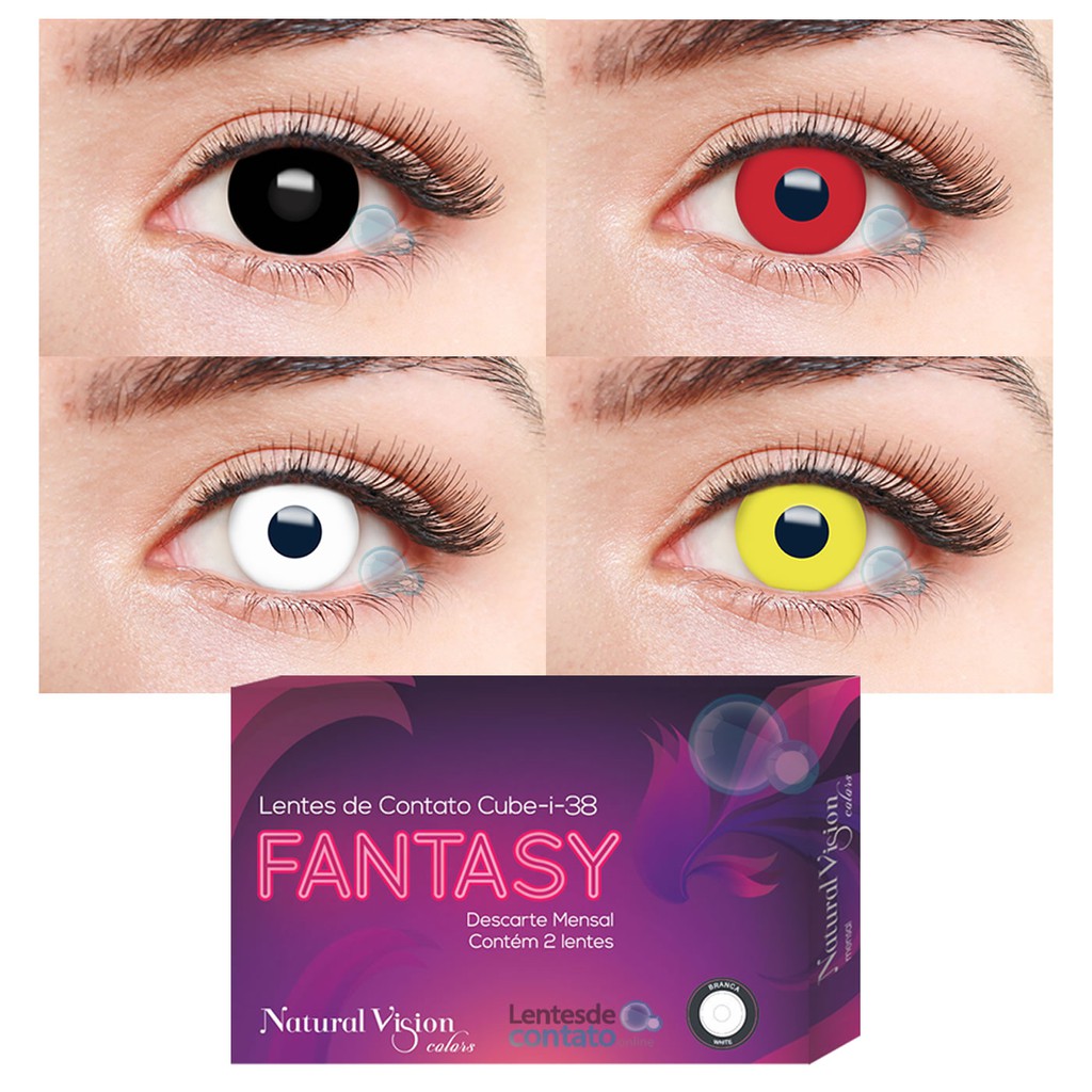 Lentes De Contato Natural Vision Fantasy Sem Grau Amarela Vermelha Branca Ou Preta