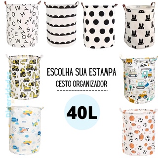 1 Cesto Organizador de Brinquedo Roupa Suja Dobrável 40 Litros - Escolha sua Estampa