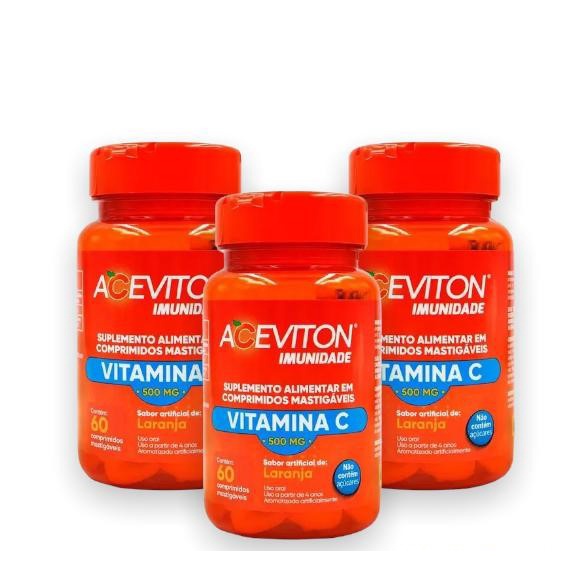 Kit 3x Aceviton Imunidade Vitamina C 180 comp Mastigaveis