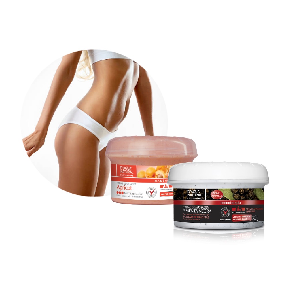 KIT CREME PIMENTA NEGRA 300G ESFOLIANTE APRICOT FORTE ABRASÃO 300G DÁGUA NATURAL