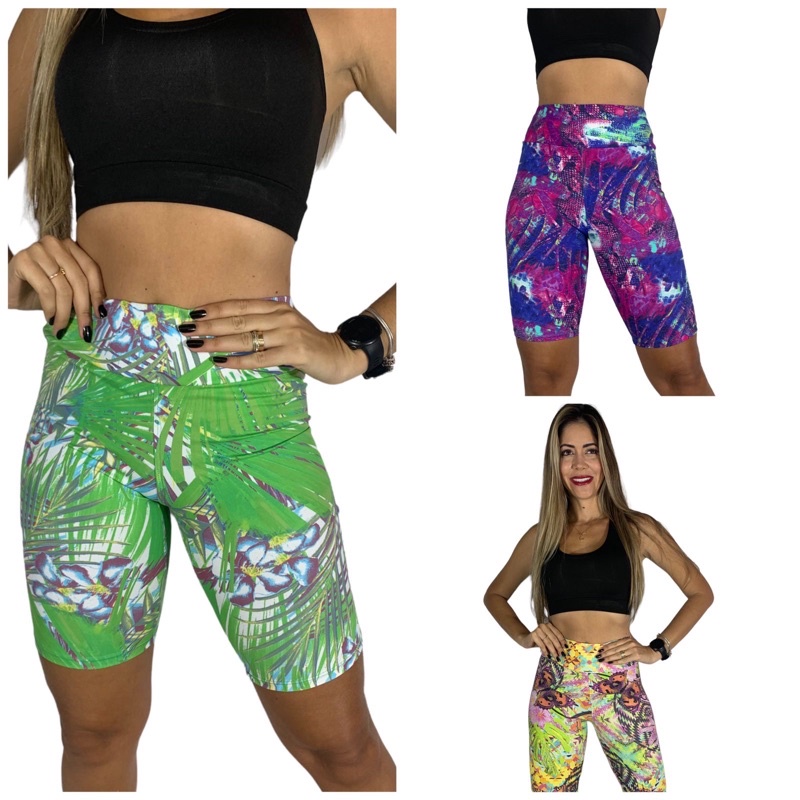 Bermuda Short Feminina Para Academia Fitness Treino Estampada Colorida Verão Estampas Diversas