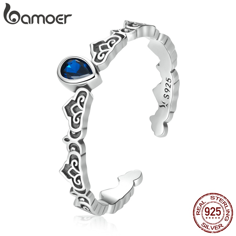 Anel Bamoer Prata 925 De Zircônia Azul SCR767 - Fashion Accessories