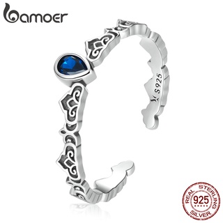 Anel Bamoer Prata 925 De Zircônia Azul SCR767