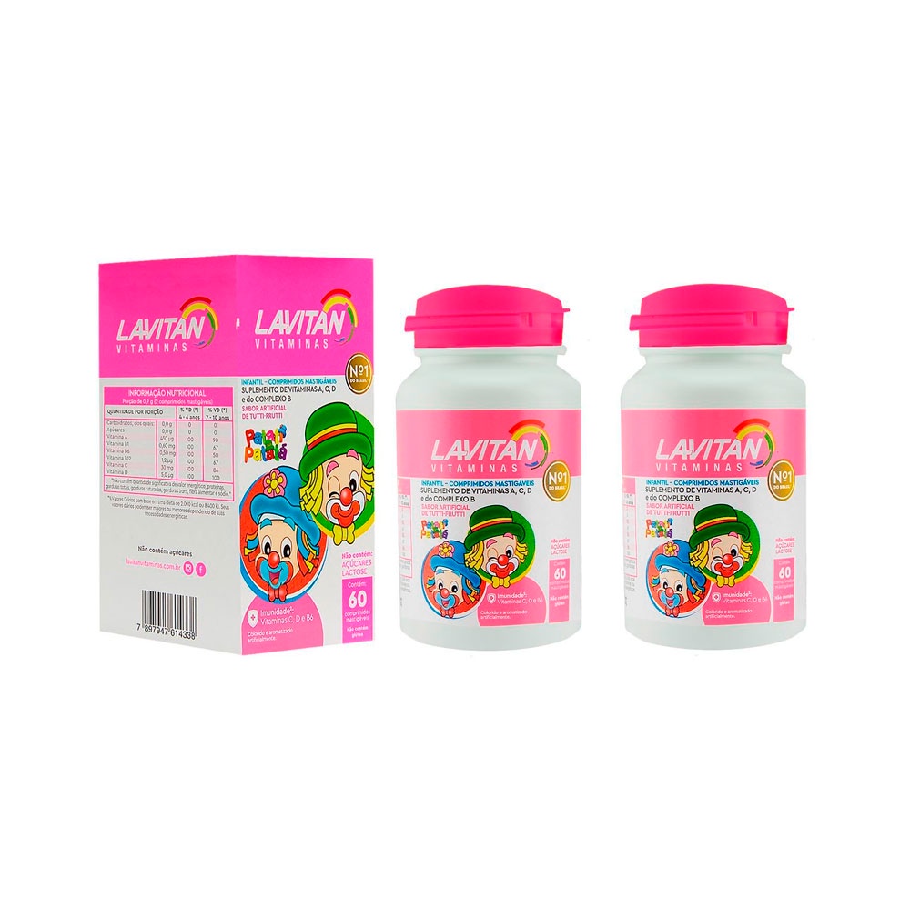Kit 02 Lavitan Kids Suplemento Vitamínico Sabor Tutti-Frutti 60 Comp @