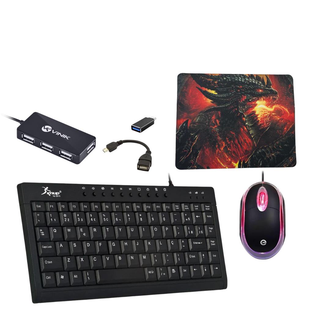Combo teclado e mouse HUB compacto p/ Tablet Celular ideal p/ Estudo trabalho