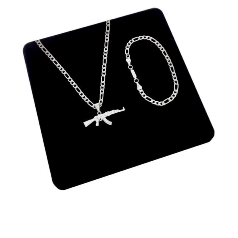 Kit masculino 3x1 AK47 Corrente Banhada a Prata 925 + pulseira 3x1 em Oferta na Shopee