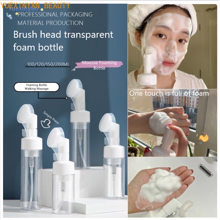 200MLGarrafa de Lavagem de Rosto de Cabeça de Escova de Massagem de / Frasco de espuma de Mousse Com Pincel/ Garrafa de Espuma de Limpeza Facial /Limpeza Profunda/ Creme de Limpeza Facial