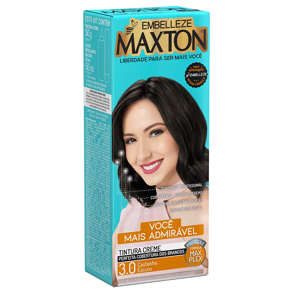 Kit Prático Tintura Creme Maxton 3.0 Castanho Escuro - Embelleze em Oferta na Shopee
