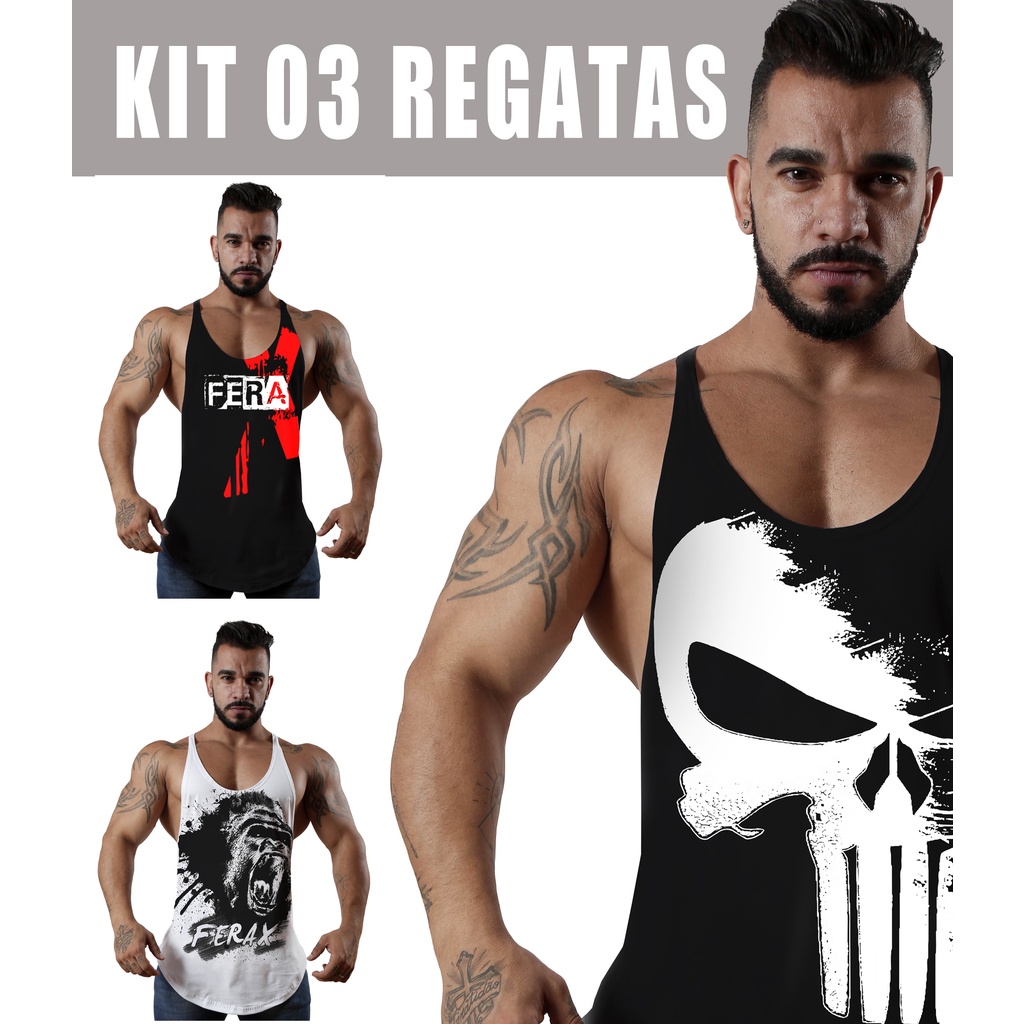 Kit 3 Regatas Cavada Masculina Ferax