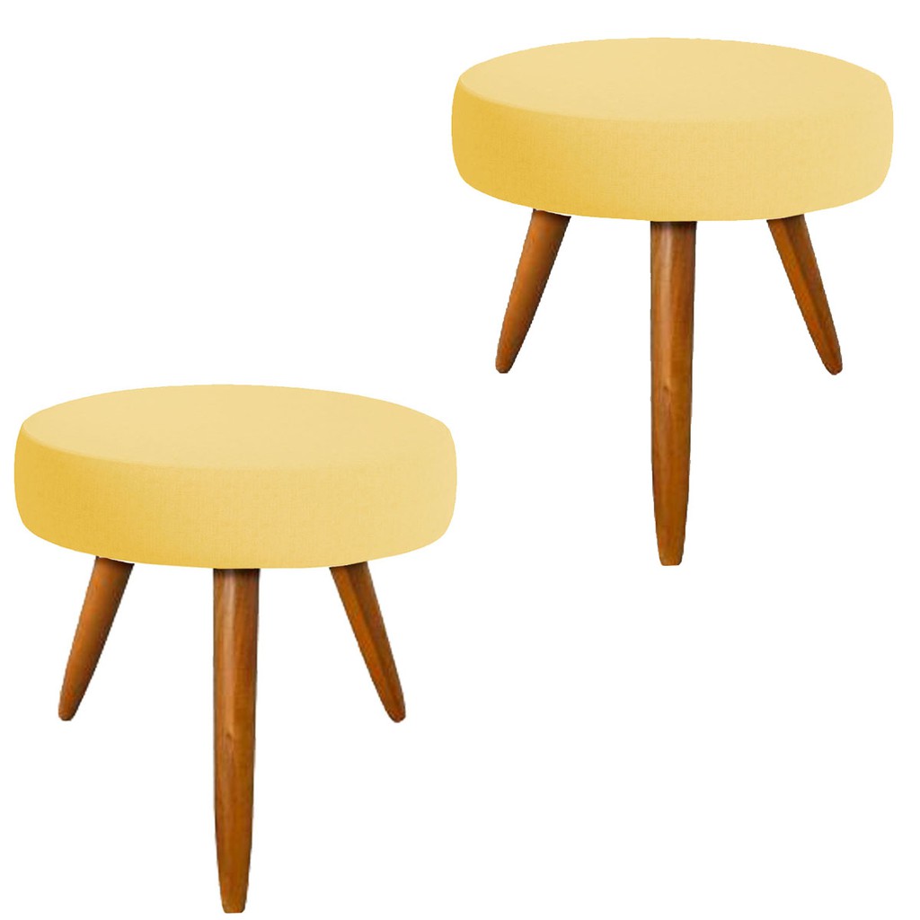 2 Puf, Puff Para Sala, Puff Redondo, Suede Amarelo Decoração de Sala