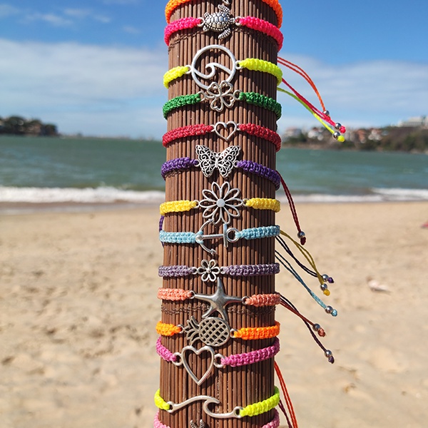 Pulseira bracelete macramê entremeio concha tartaruga onda (ESCOLHA A COR) monte kit moda praia verão