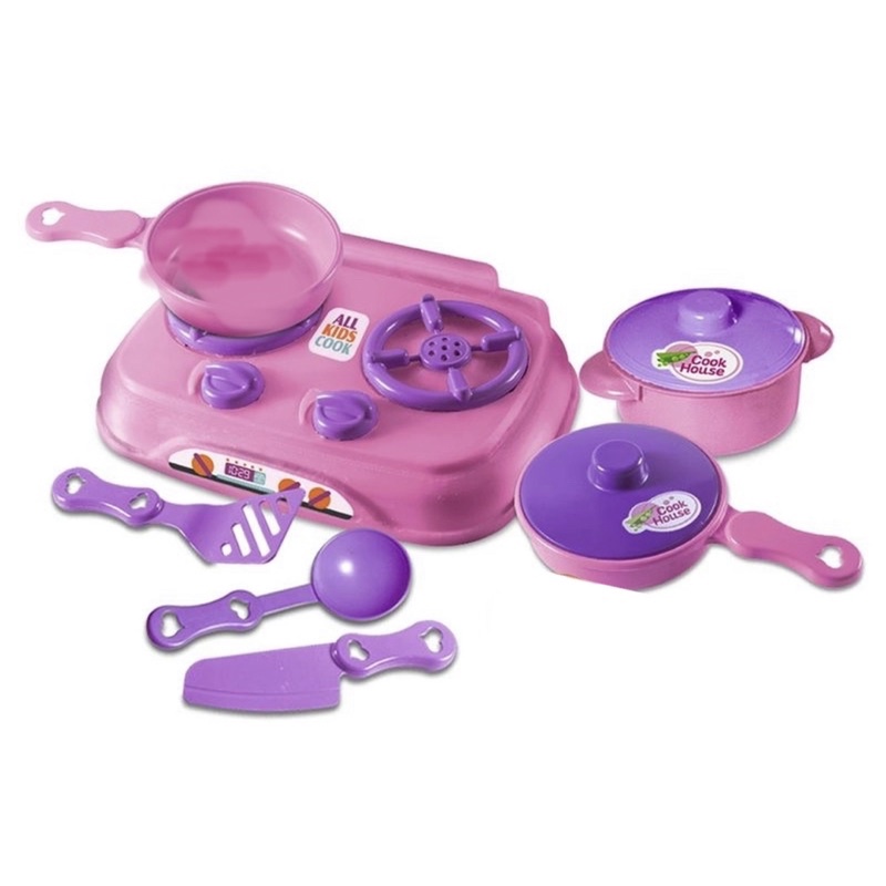 Kit Cozinha Infantil com 7 Brinquedos Fogão,1 Panelinha com tampa,1 Frigideira com tampa