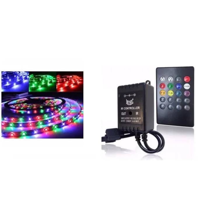 Fita Led Rgb Colorida 3528 5m Ip65 + Controle Rítmico Som Automotivo Promoção