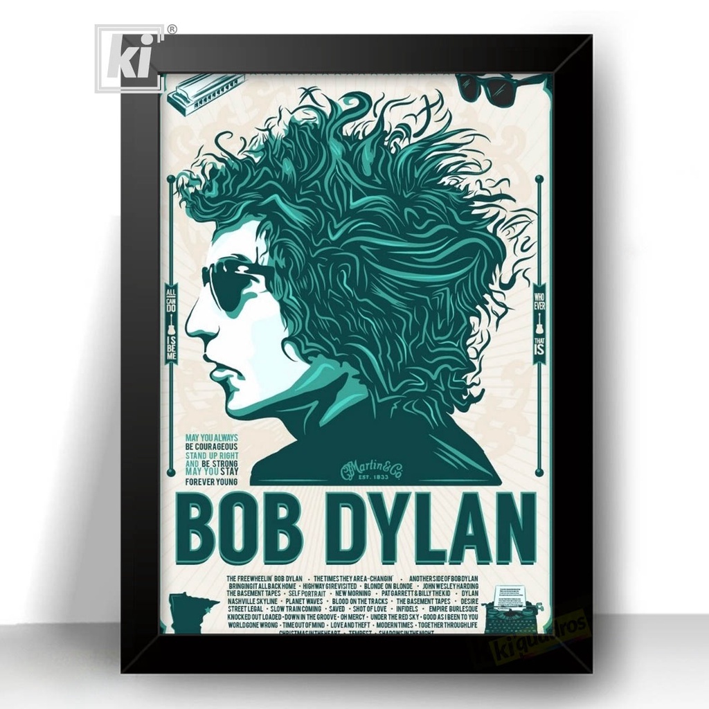 Quadro do Bob Dylan Rock Quadro com moldura 44cm