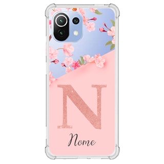 Capinha para Xiaomi Mi 11 Lite Anti Impacto Personalizada - Delicate Flowers com nome e fundo transparente