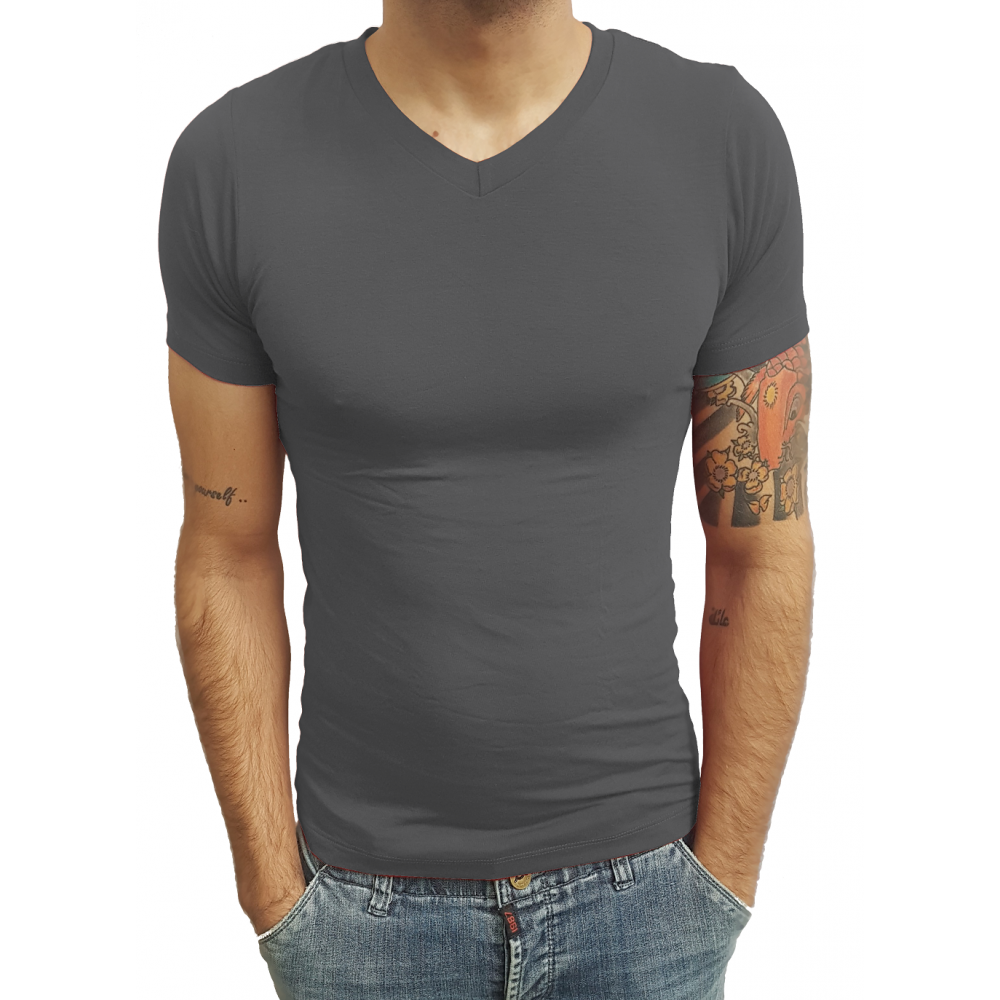 Camiseta Gola V Rasa Slim Manga Curta Sjons NF