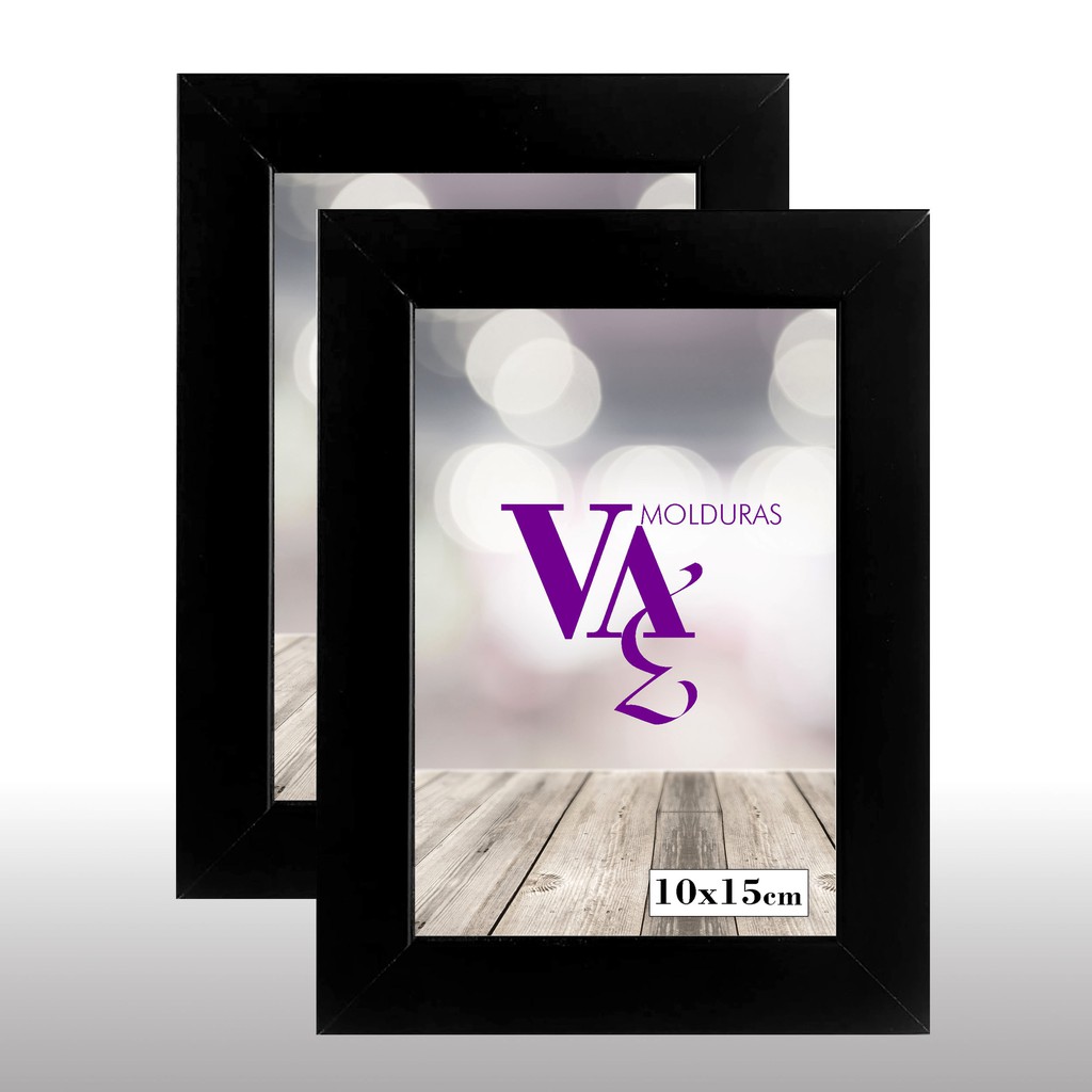 Kit 2 Molduras Pretas Porta Retrato 10x15 Preto com Vidro parede ou mesa em Oferta na Shopee