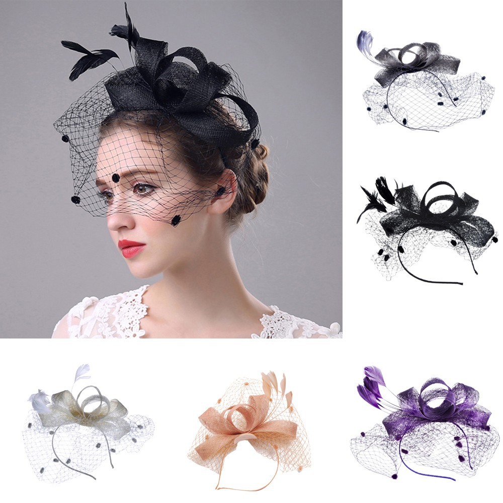 Fashion Women Fascinator Penny Mesh Hat Ribbons and Feathers Wedding Party Hat 