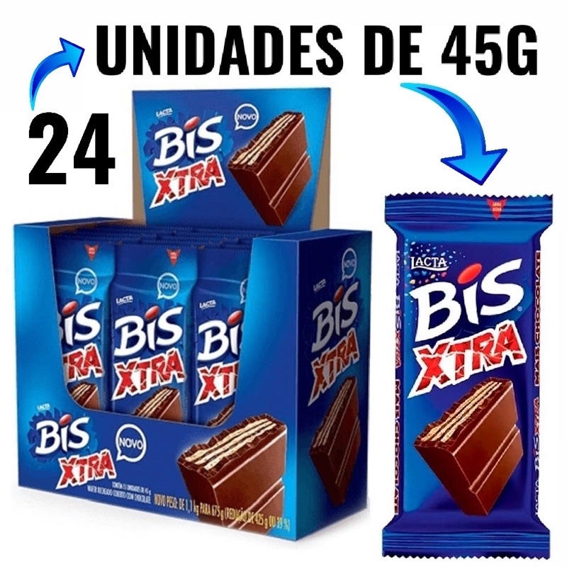 Caixa De Chocolate Bis Xtra Ao Leite C/24 Unidades De 45g (1.08Kg ...