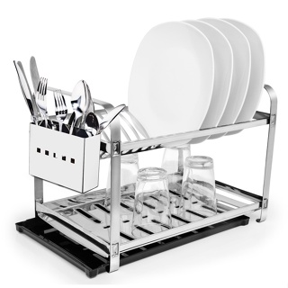 Escorredor de Louca 16 pratos com bandeja e porta talheres em aço inox em Oferta na Shopee