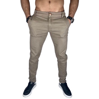 Calça de Sarja Casual Slim Super Confortável e Resistente Máximos Bolso Embutido