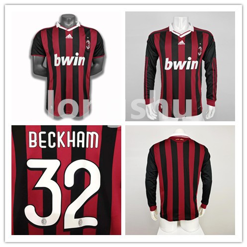 Maillot AC Milan Beckham 2009-2010 Domicile – Noir, Manches Longues, Taille S