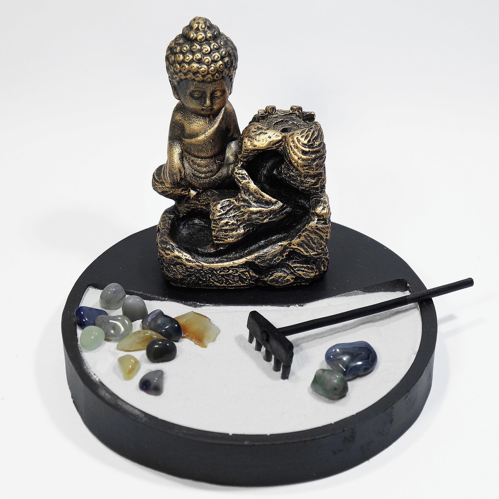 Jardim Zen Incensário Cascata Buda Hindu Base + 5 Incensos