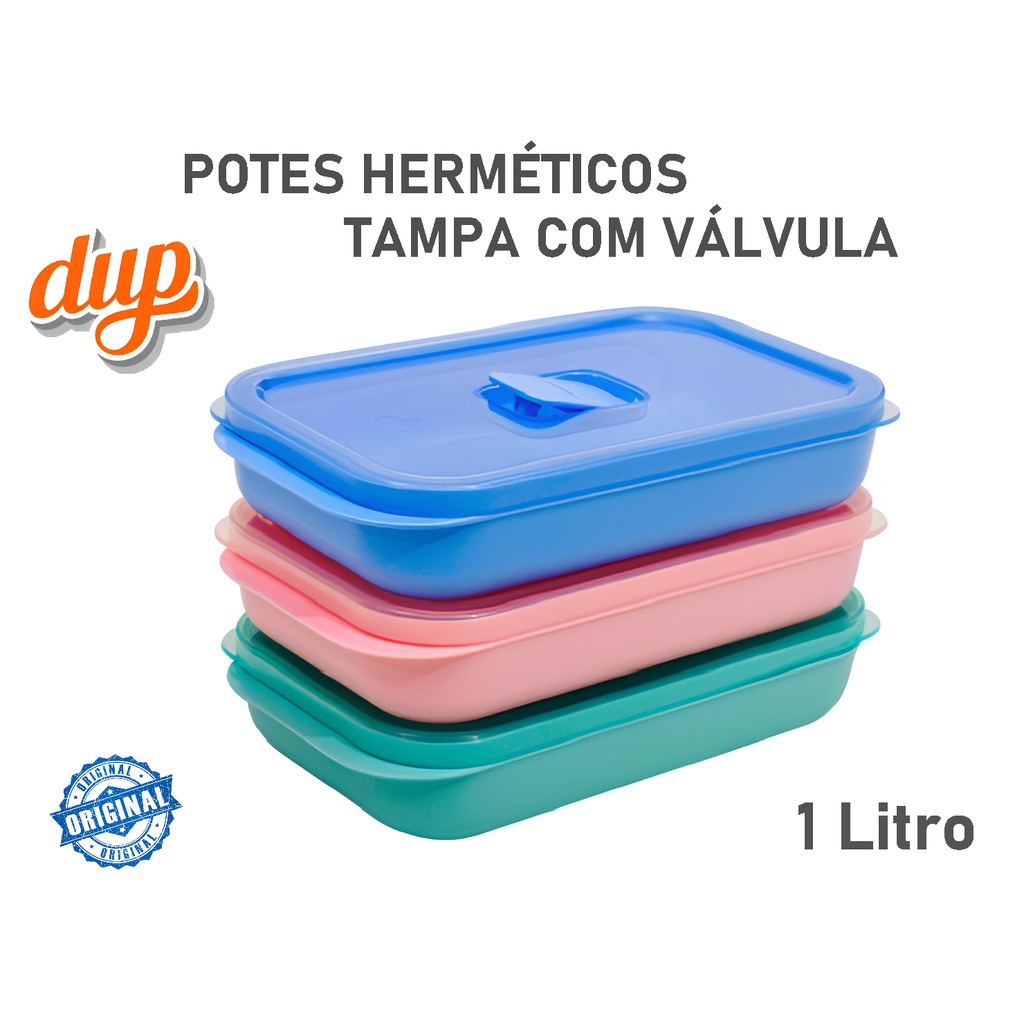 Kit 3 Potes Herméticos Marmita para Microondas Dup tampa com Válvula Tapuer Vasilha 1 Litro cada BPA Free