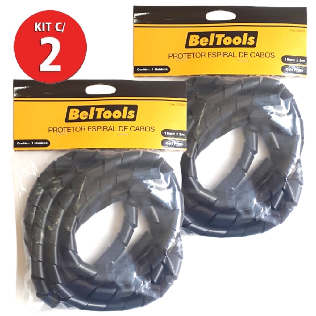 Kit 2 Protetor Cabos Espiral 16mm X 2 Metros Preto Beltools