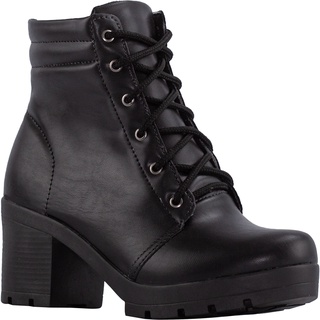 Coturno Feminino Bota Salto Grosso Cano Curto Conforto